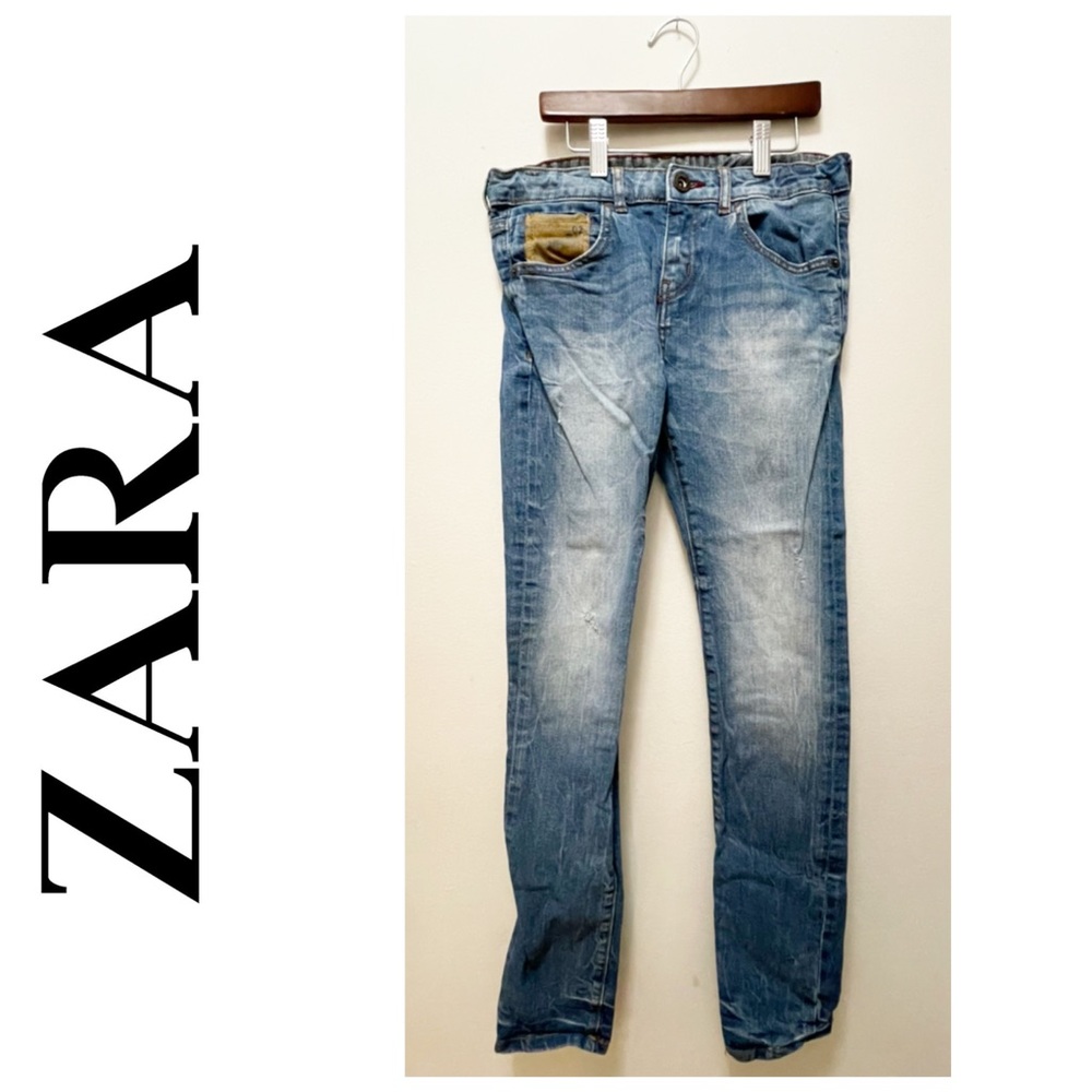 Zara kids distressed fitted blue jeans size 11-12